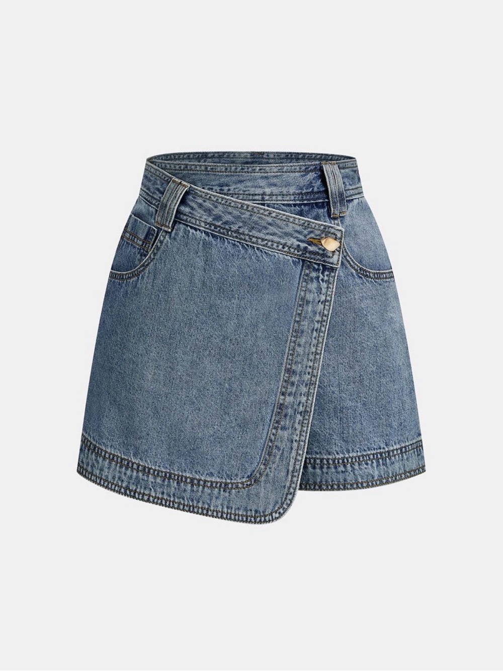 Commense Denim Wrap Skort in Mid Blue